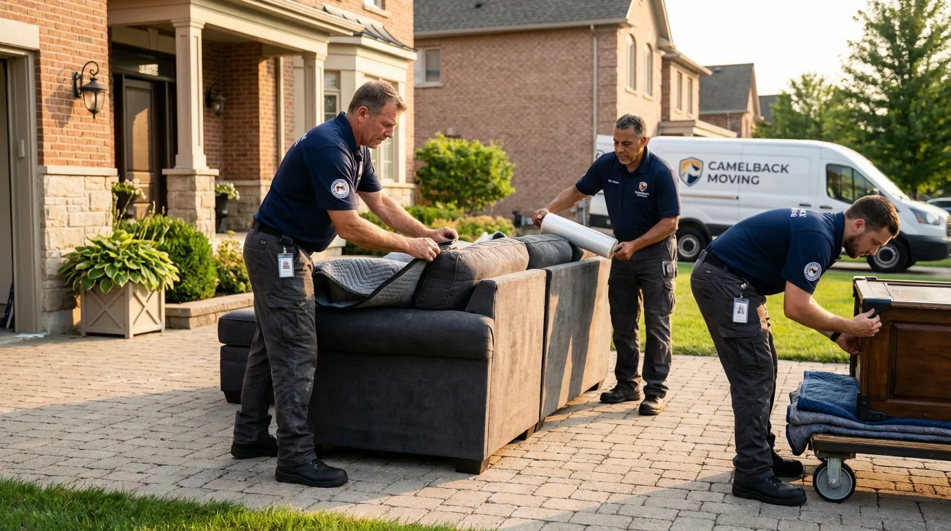 Large estate moving crew wrapping furniture in Lena, IL